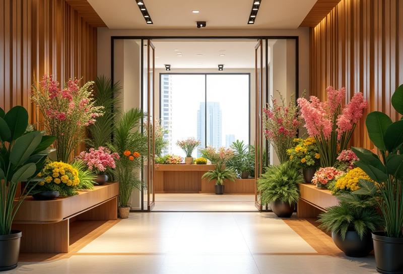 Interior view of Desert Bloom Florist shop with flower arrangements