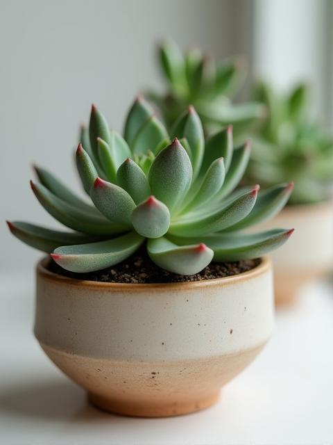Small succulent arrangement in a ceramic pot